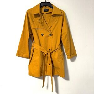 Love Tree Mustard Yellow Cotton Double Breasted Belted Trench Coat Medium